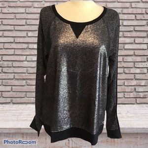 Apt. 9 Shirt Sweater L Black Metallic Silver Foil